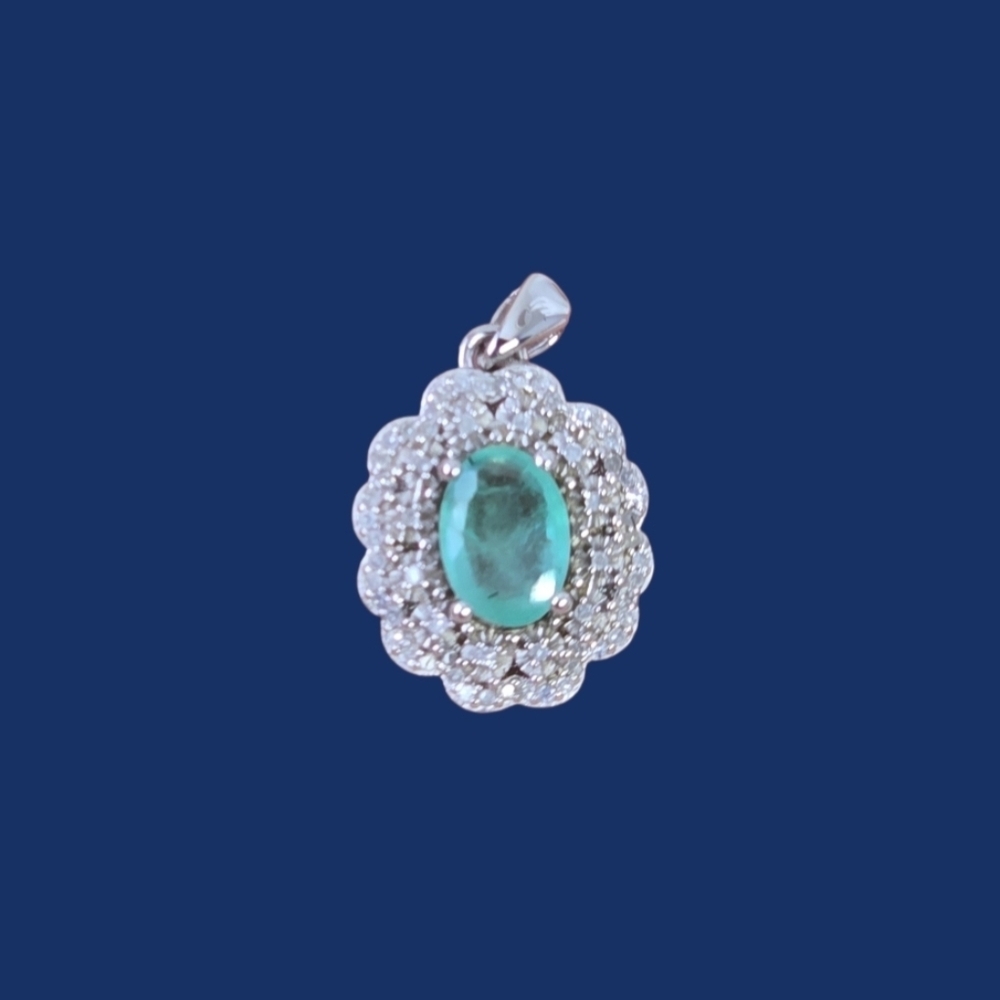925 Sterling Silver Pendant with Natural Emerald 5x7mm & Natural Diamonds
